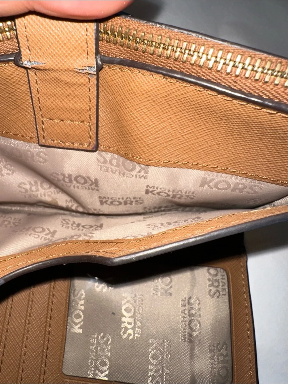 Michael Kors Brown Leather Wristlet Wallet Zip Around Clutch Wrist Strap